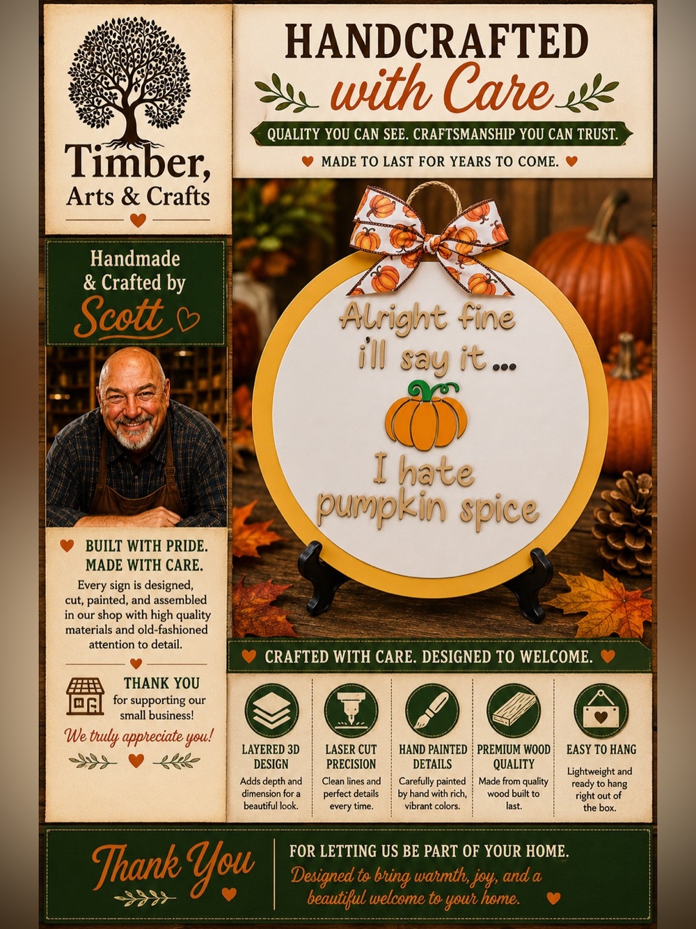 Hand Crafted Wooden"Alright fine i’ll say it…..I hate pumpkin spice” Doo…